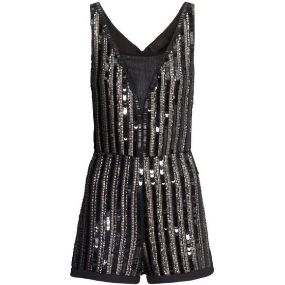 H&M beautiful black gold sequin beaded jumpsuit romper XS - Picture 2 of 4